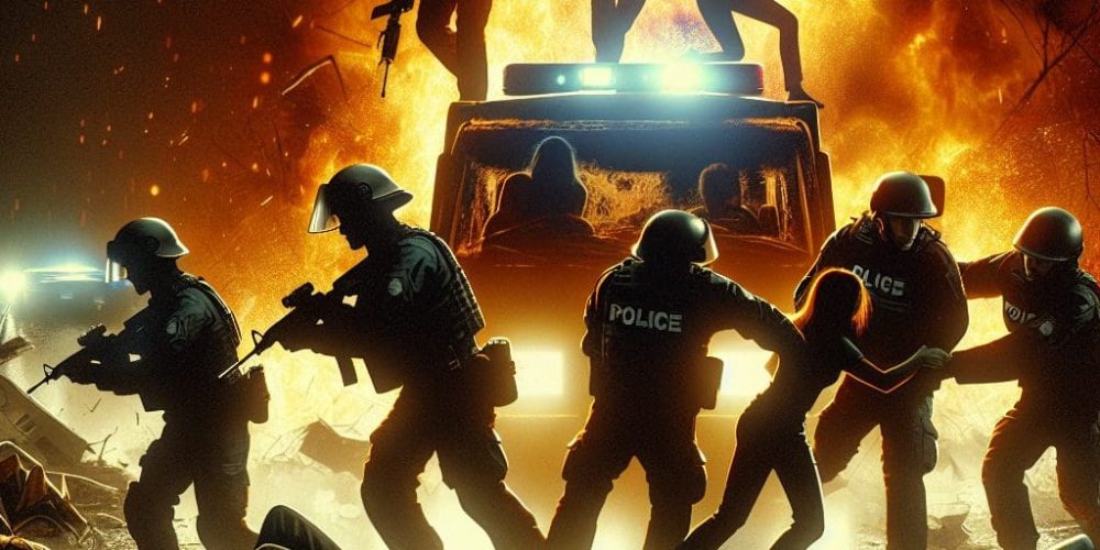 Four Michigan police officers hurt while saving five individuals from a blazing accident.